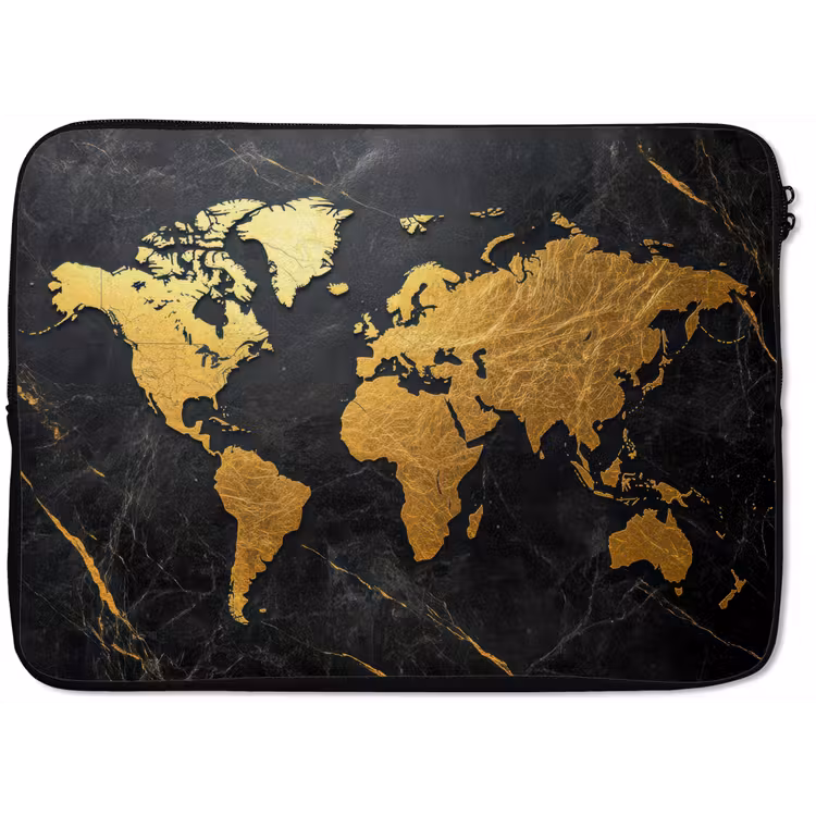Laptophoes - Wereldkaart - Goud - Marmer — 1