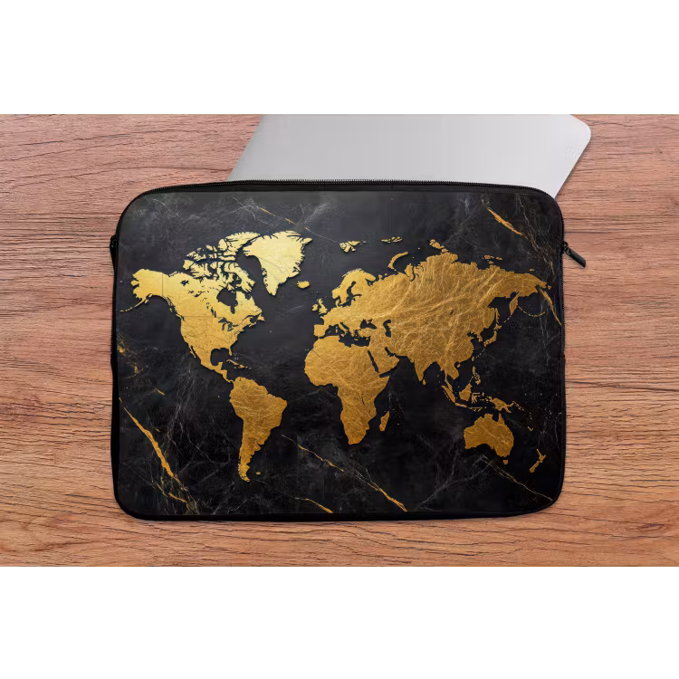 Laptophoes - Wereldkaart - Goud - Marmer — 2