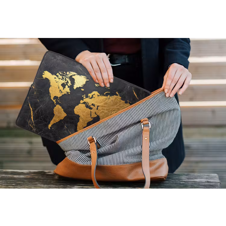 Laptophoes - Wereldkaart - Goud - Marmer — 4