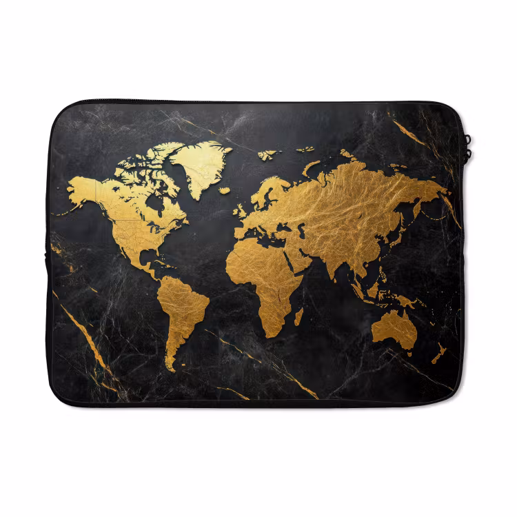 Laptophoes - Wereldkaart - Goud - Marmer — 5