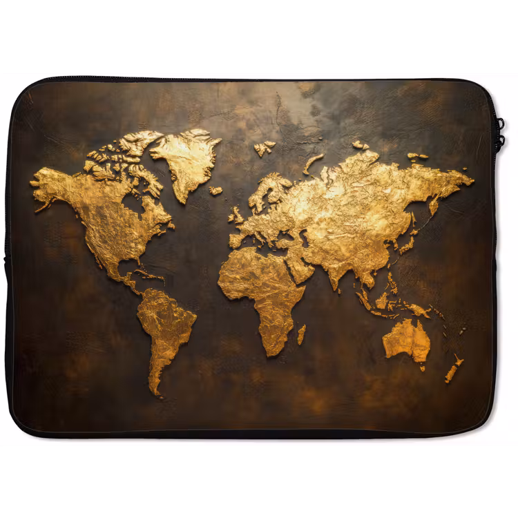 Laptophoes - Wereldkaart - Goud - Roest — 1