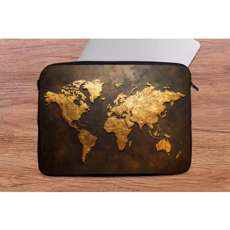 Laptophoes - Wereldkaart - Goud - Roest — 2