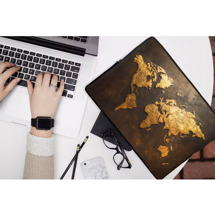 Laptophoes - Wereldkaart - Goud - Roest — 3