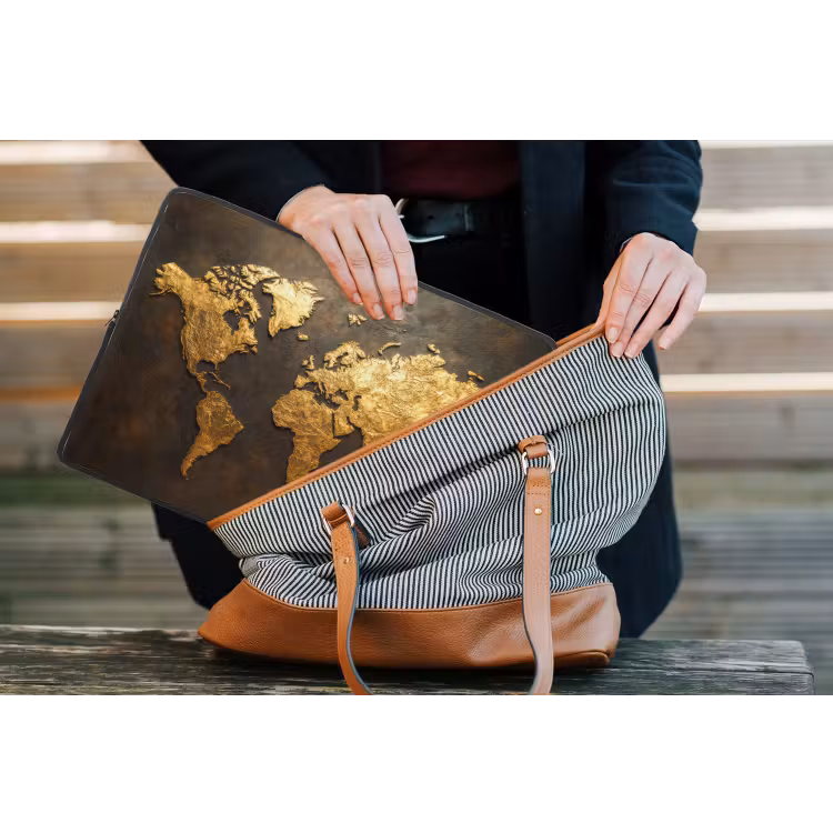 Laptophoes - Wereldkaart - Goud - Roest — 4