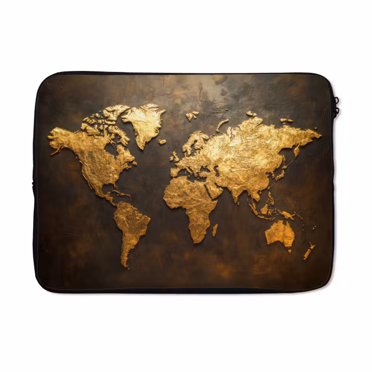 Laptophoes - Wereldkaart - Goud - Roest — 5