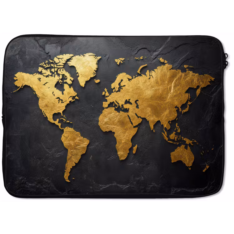 Laptophoes - Wereldkaart - Goud - Steen — 1