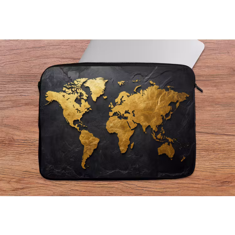 Laptophoes - Wereldkaart - Goud - Steen — 2