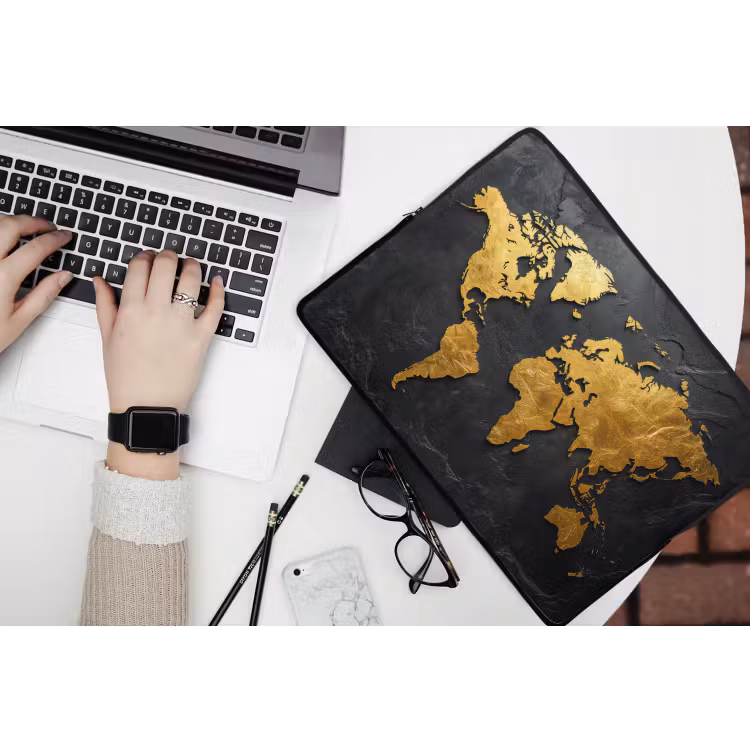 Laptophoes - Wereldkaart - Goud - Steen — 3