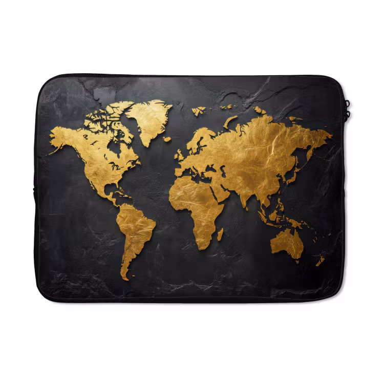 Laptophoes - Wereldkaart - Goud - Steen — 5