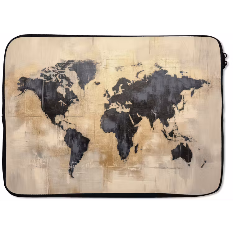 Laptophoes - Wereldkaart - Goud - Zwart - Abstract — 1