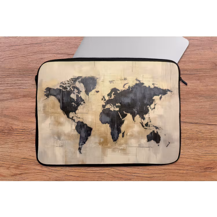 Laptophoes - Wereldkaart - Goud - Zwart - Abstract — 2