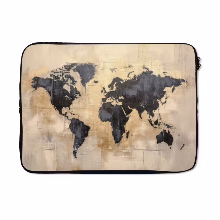 Laptophoes - Wereldkaart - Goud - Zwart - Abstract — 5