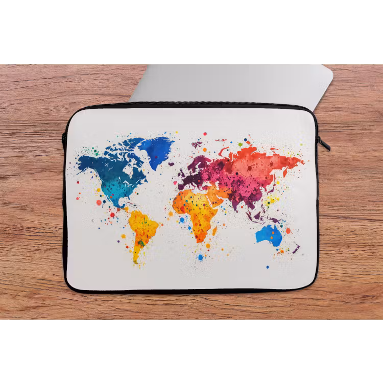 Laptophoes - Wereldkaart - Graffiti - Kleurrijk — 2