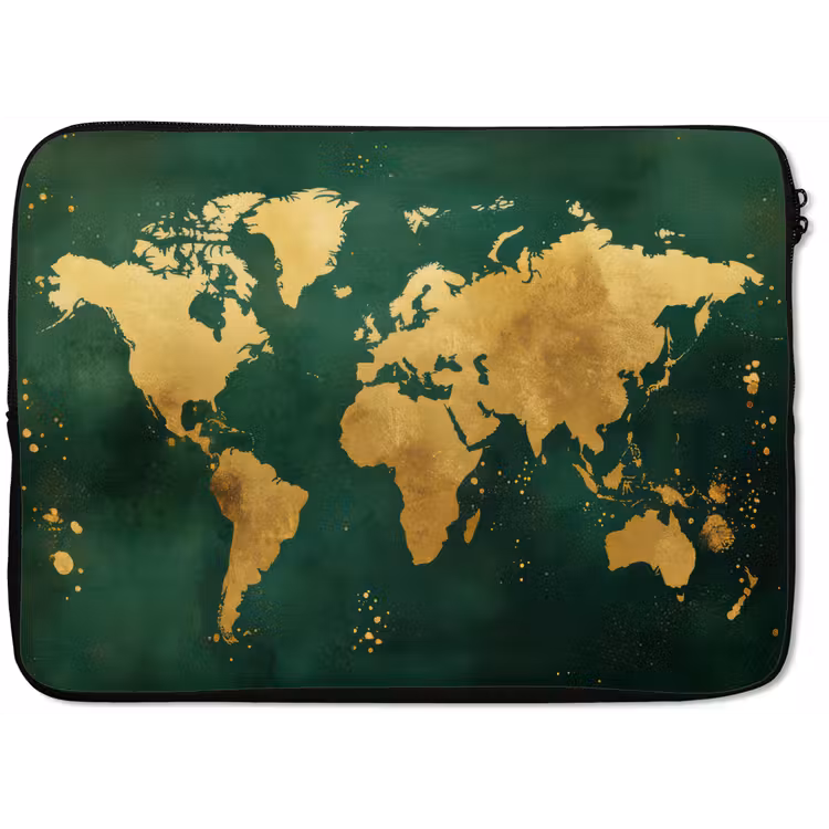 Laptophoes - Wereldkaart - Groen - Goud — 1