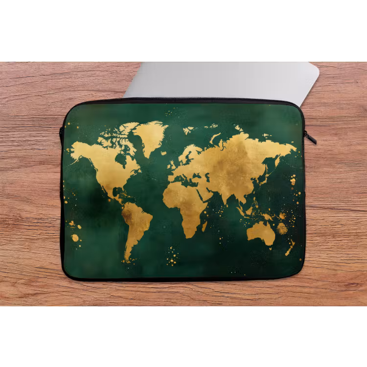 Laptophoes - Wereldkaart - Groen - Goud — 2