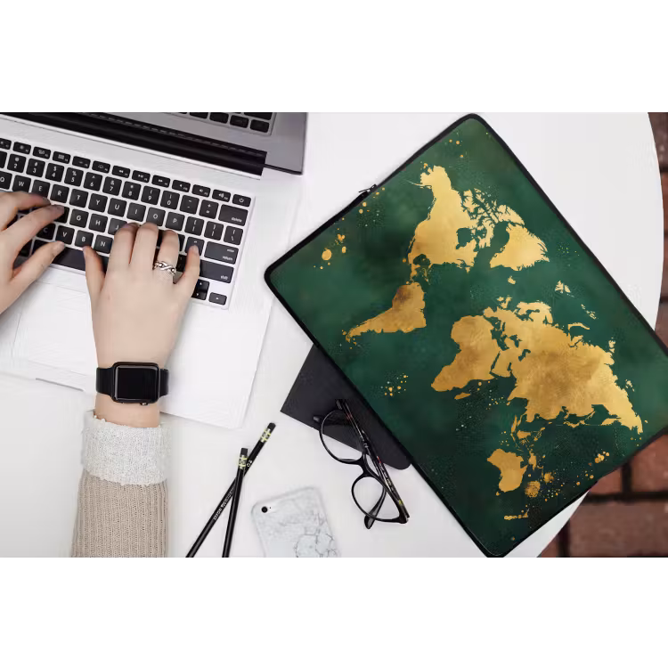 Laptophoes - Wereldkaart - Groen - Goud — 3