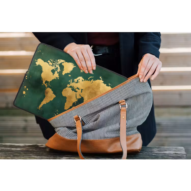 Laptophoes - Wereldkaart - Groen - Goud — 4