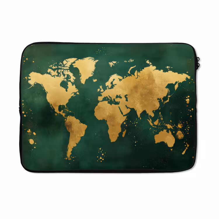 Laptophoes - Wereldkaart - Groen - Goud — 5