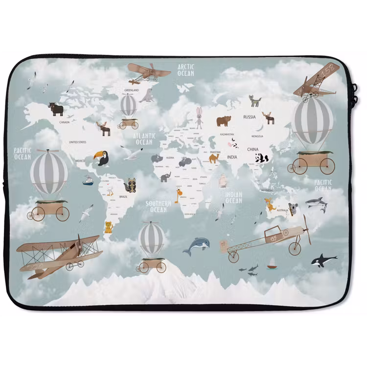 Laptophoes - Wereldkaart - Kind - Vliegtuig — 1