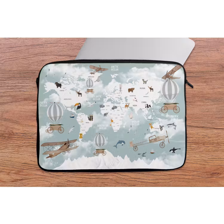 Laptophoes - Wereldkaart - Kind - Vliegtuig — 2