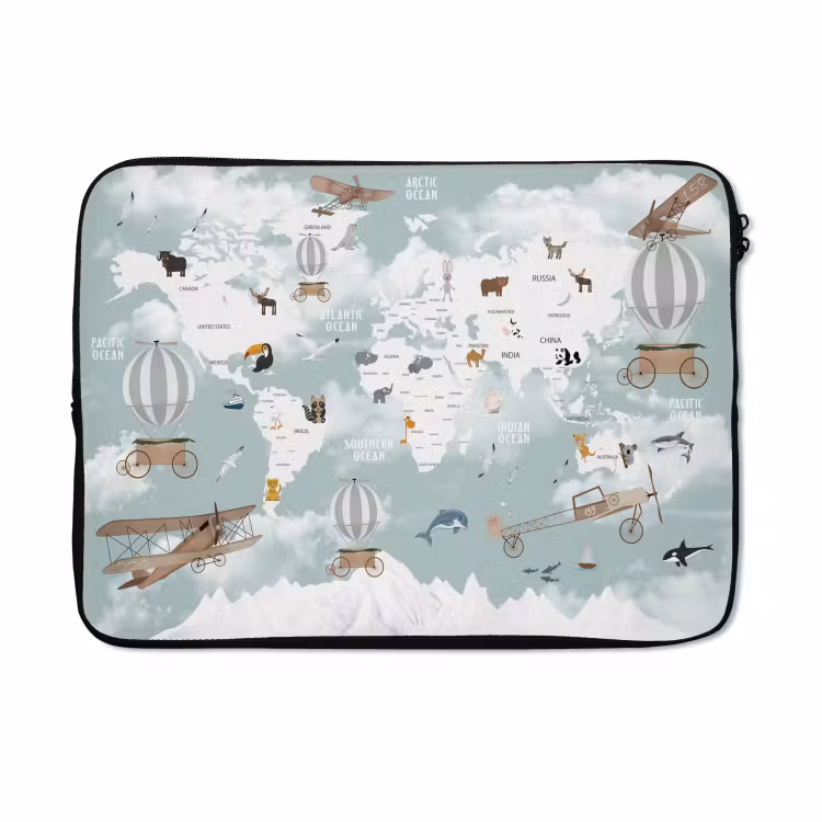 Laptophoes - Wereldkaart - Kind - Vliegtuig — 5