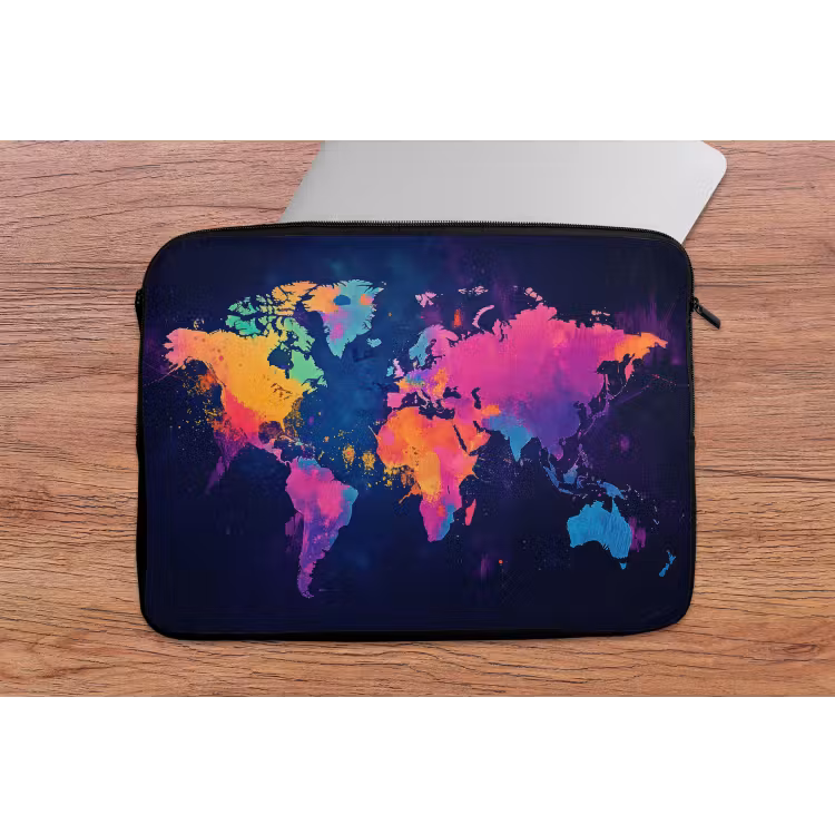 Laptophoes - Wereldkaart - Kleurrijk - Graffiti — 2