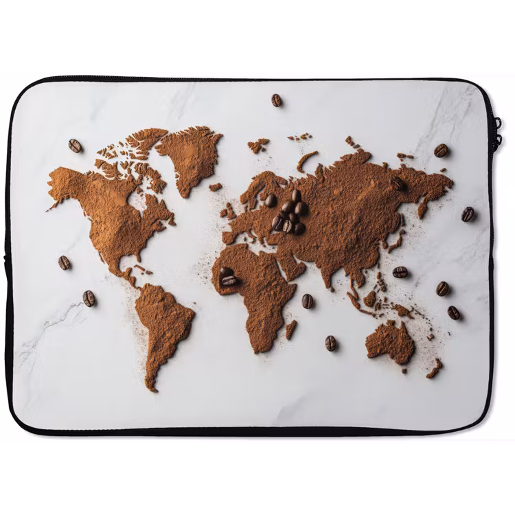 Laptophoes - Wereldkaart - Koffie - Marmer — 1