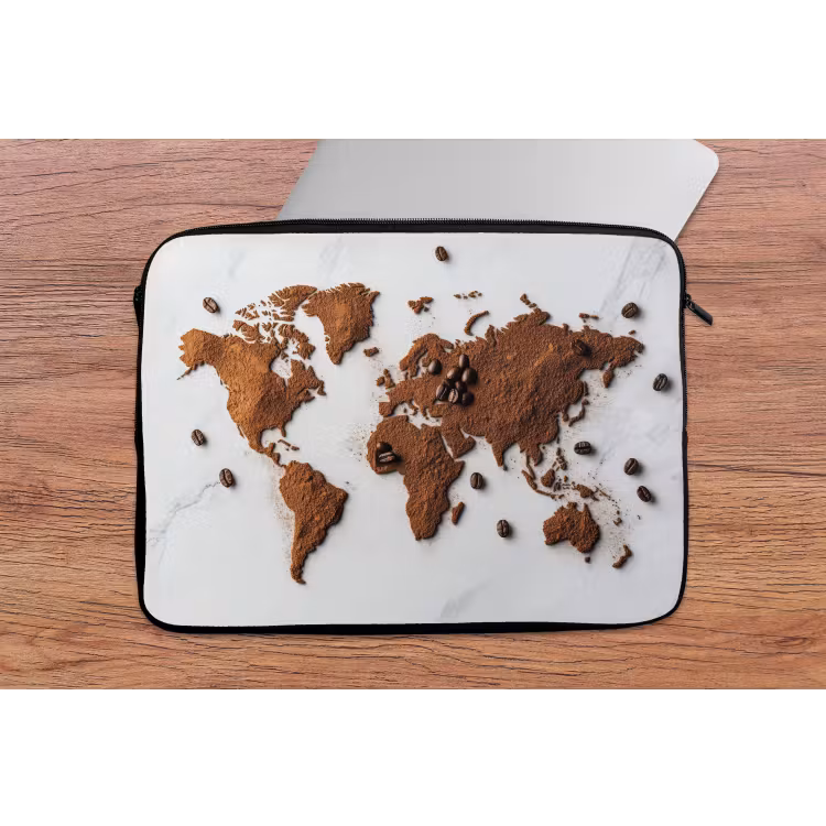 Laptophoes - Wereldkaart - Koffie - Marmer — 2