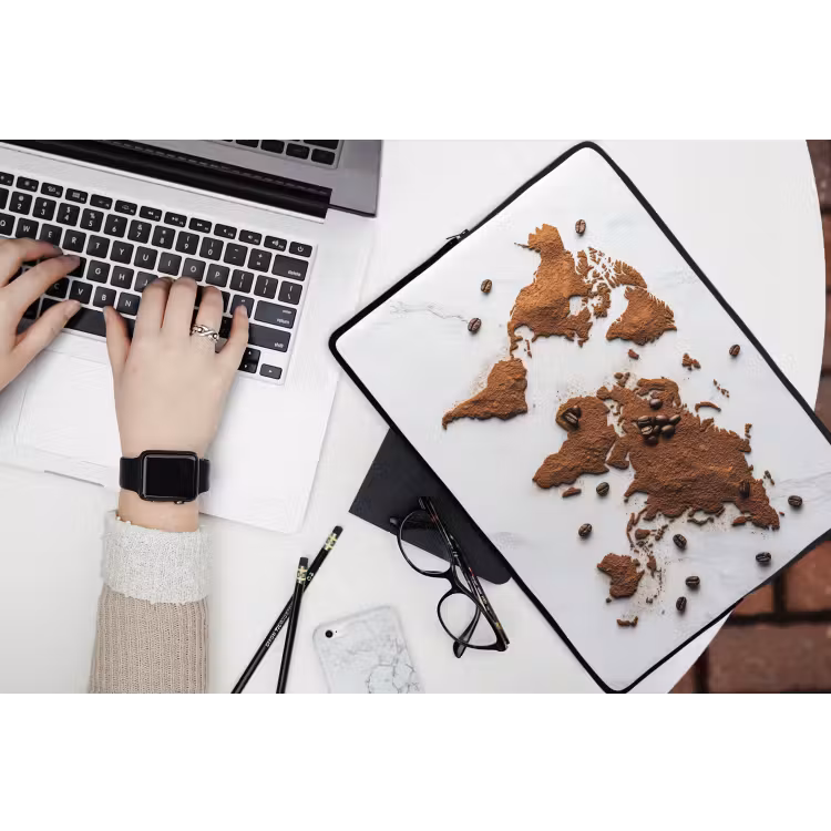 Laptophoes - Wereldkaart - Koffie - Marmer — 3