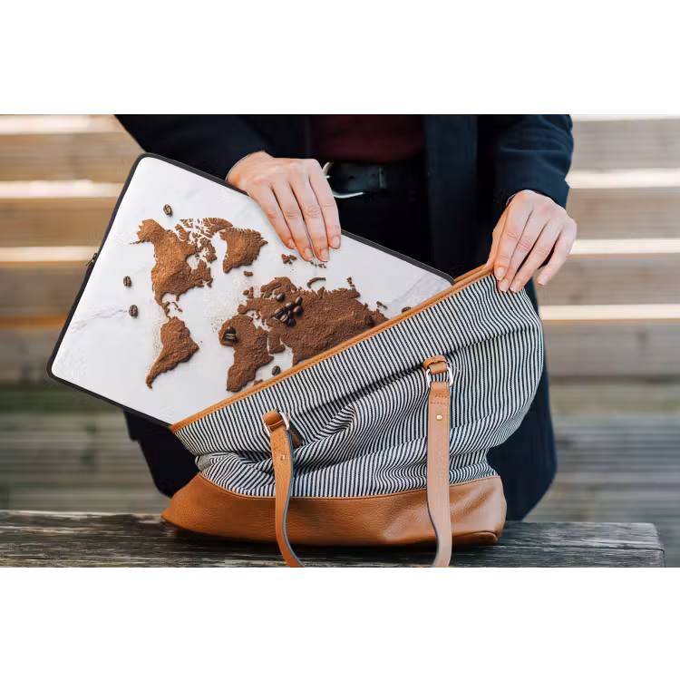 Laptophoes - Wereldkaart - Koffie - Marmer — 4