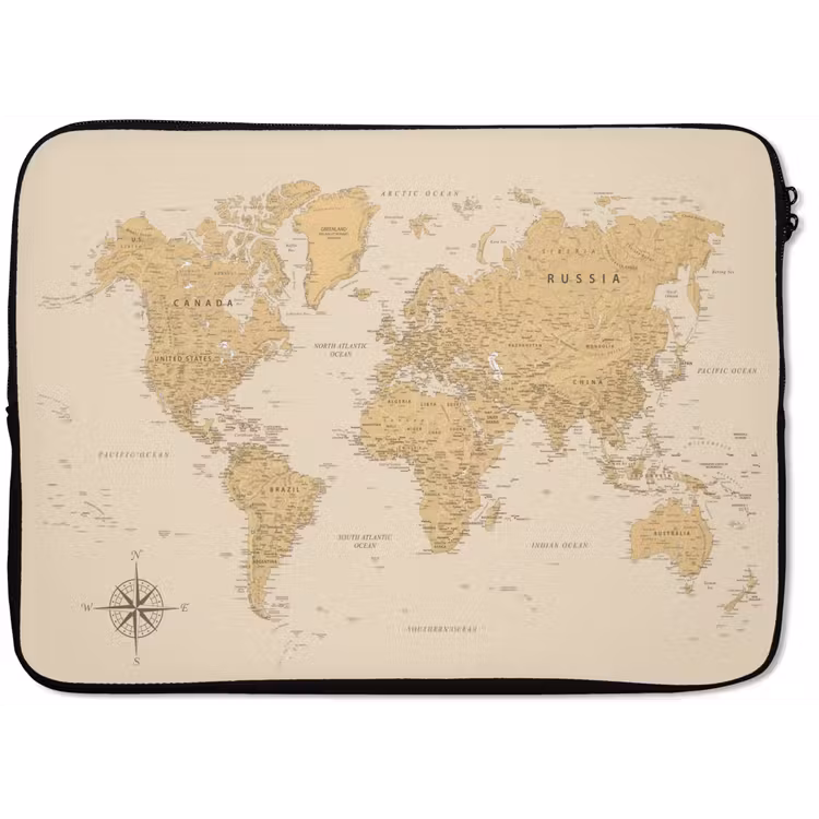 Laptophoes - Wereldkaart - Realistisch - Beige — 1