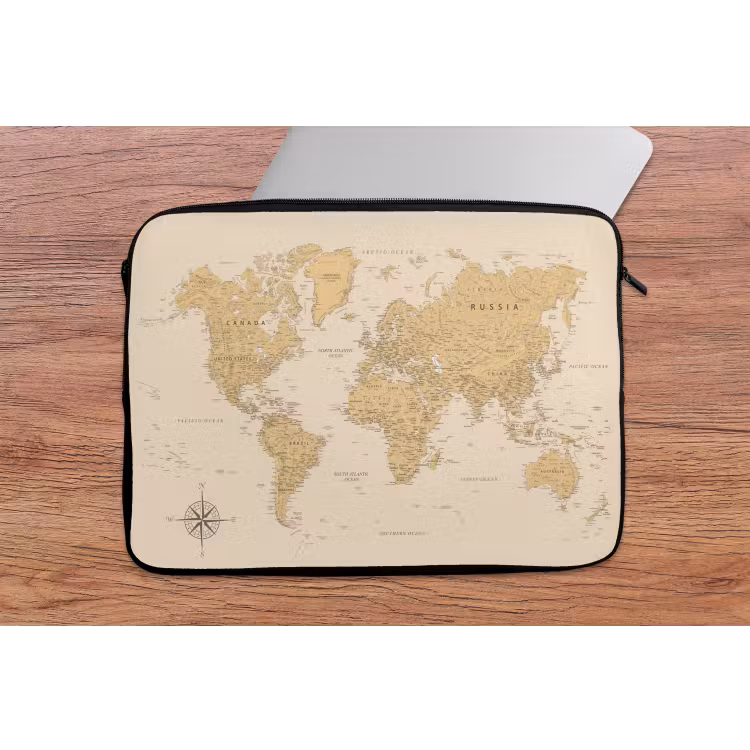 Laptophoes - Wereldkaart - Realistisch - Beige — 2