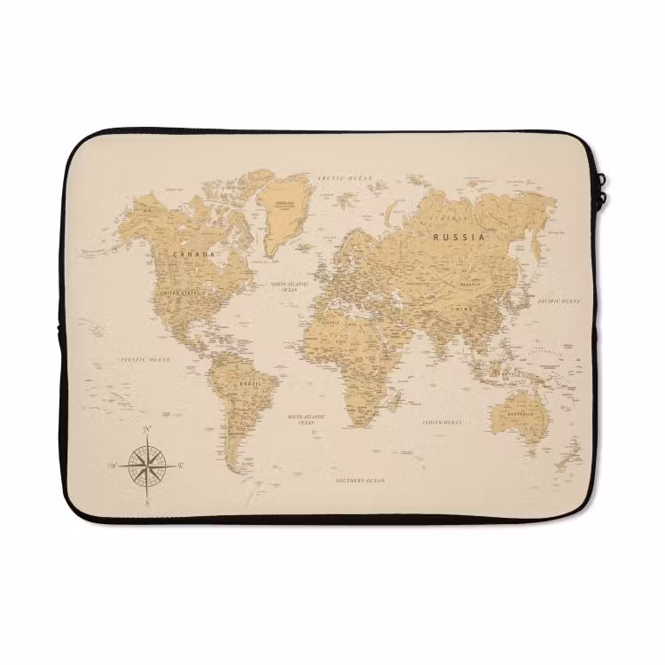 Laptophoes - Wereldkaart - Realistisch - Beige — 5
