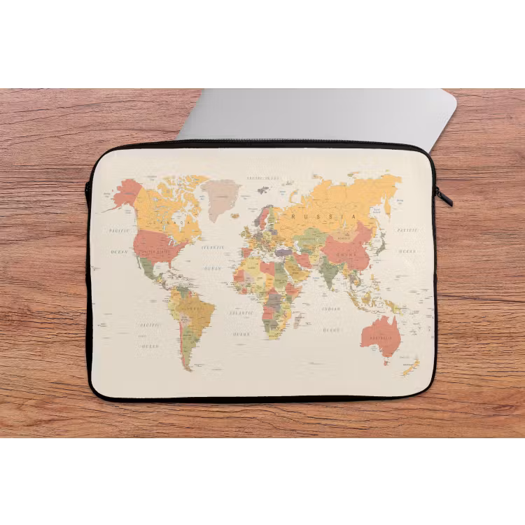 Laptophoes - Wereldkaart - Realistisch - Beige — 2