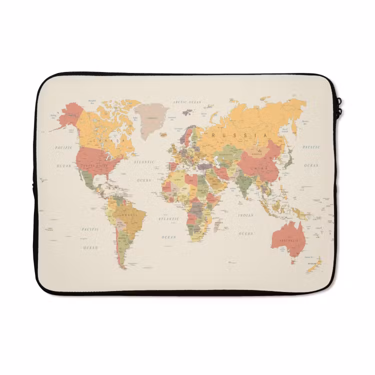 Laptophoes - Wereldkaart - Realistisch - Beige — 5