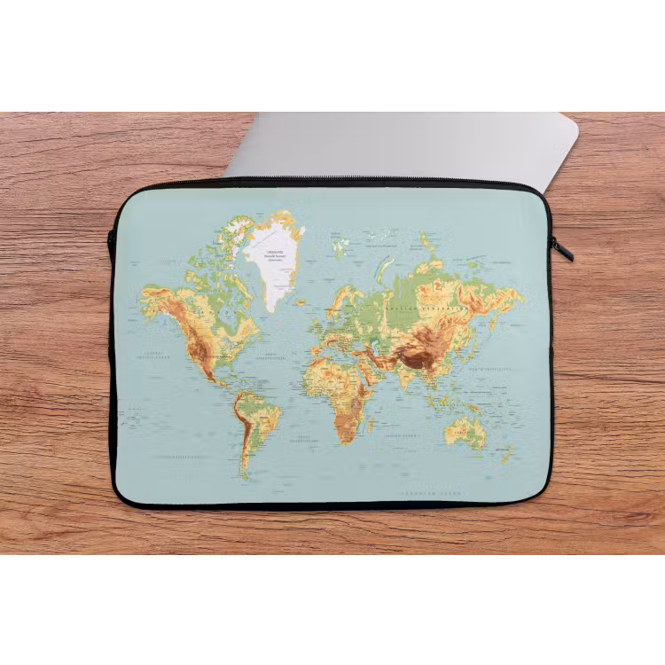 Laptophoes - Wereldkaart - Realistisch - Blauw — 2