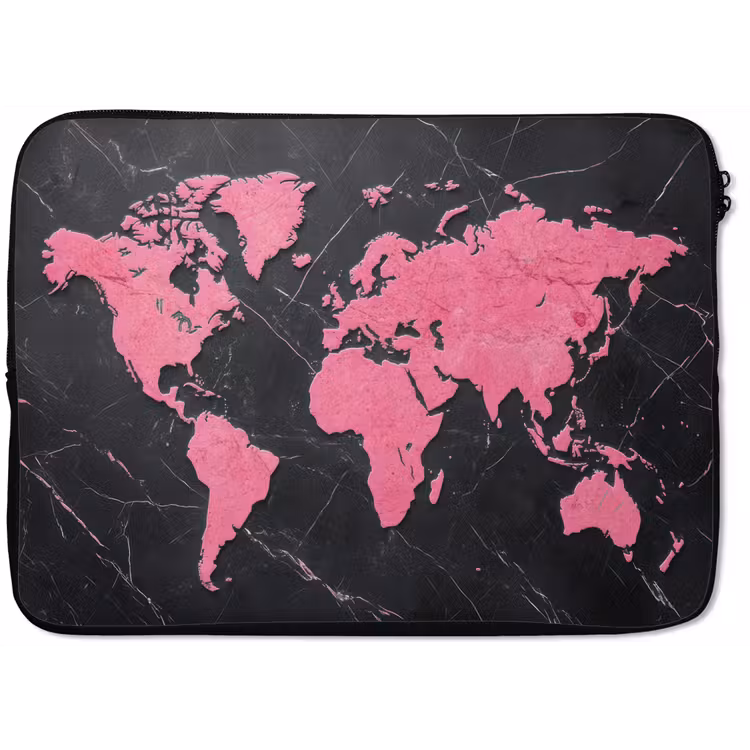 Laptophoes - Wereldkaart - Roze - Marmer — 1