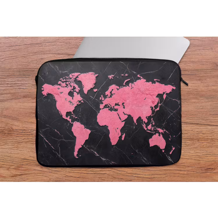 Laptophoes - Wereldkaart - Roze - Marmer — 2