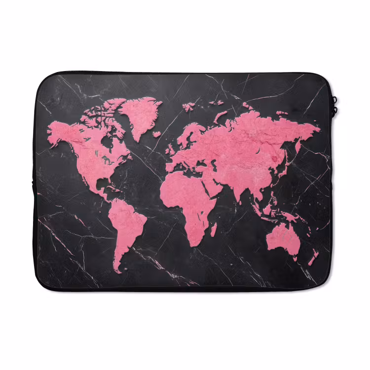 Laptophoes - Wereldkaart - Roze - Marmer — 5