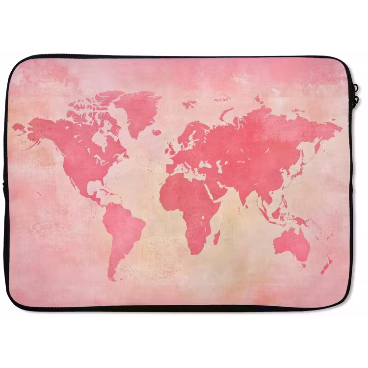Laptophoes - Wereldkaart - Roze - Vaag — 1