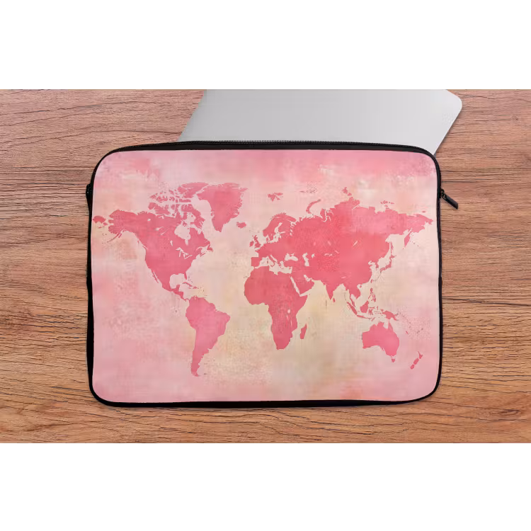 Laptophoes - Wereldkaart - Roze - Vaag — 2