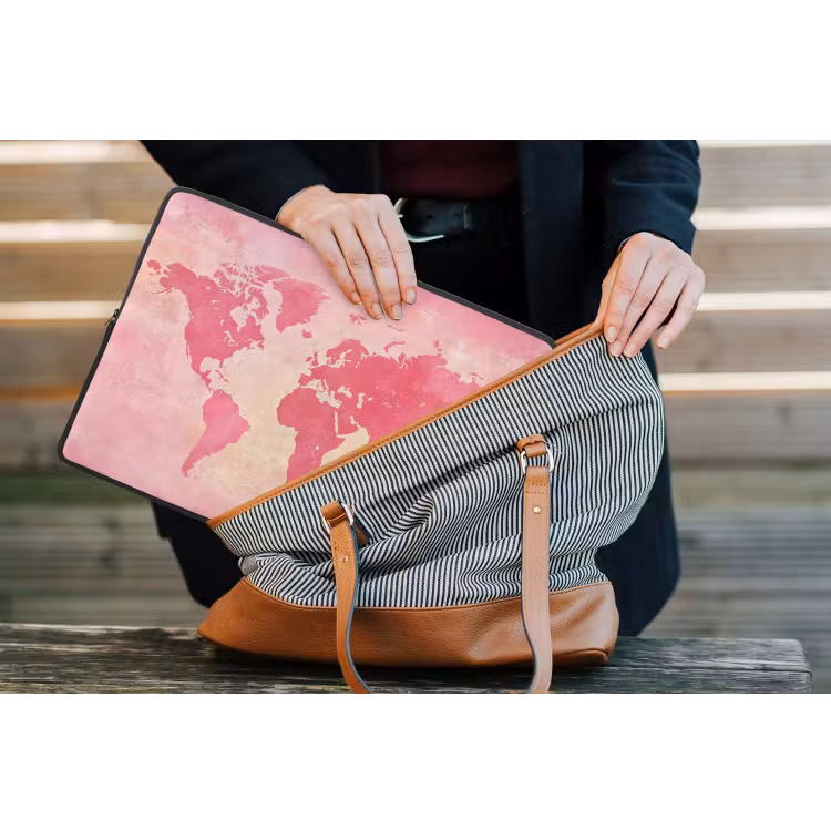 Laptophoes - Wereldkaart - Roze - Vaag — 4