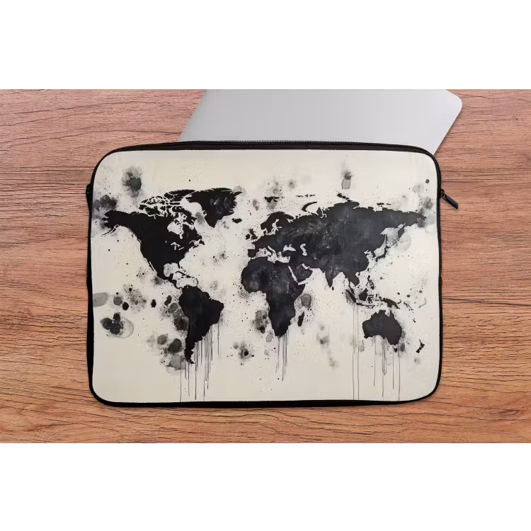 Laptophoes - Wereldkaart - Zwart - Inkt — 2