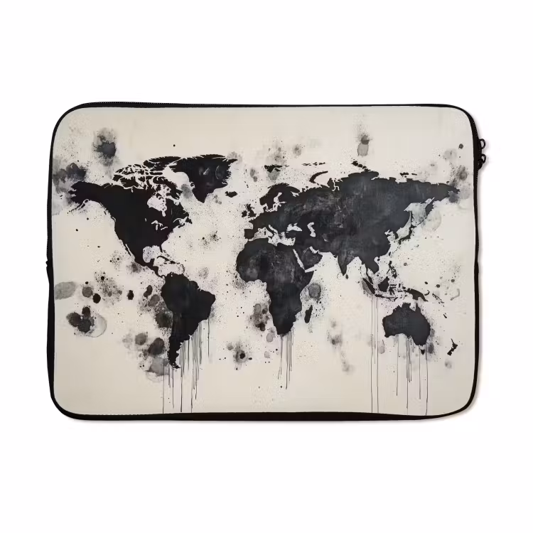 Laptophoes - Wereldkaart - Zwart - Inkt — 5