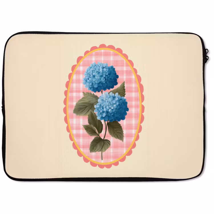 Laptophoes - Bloemen - Blauw - Lijst - Bladeren — 1