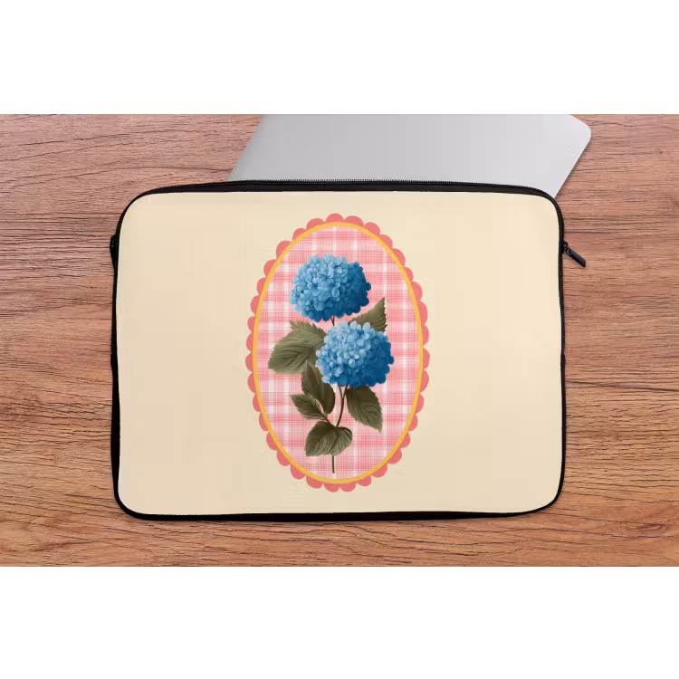 Laptophoes - Bloemen - Blauw - Lijst - Bladeren — 2
