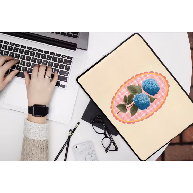 Laptophoes - Bloemen - Blauw - Lijst - Bladeren — 3