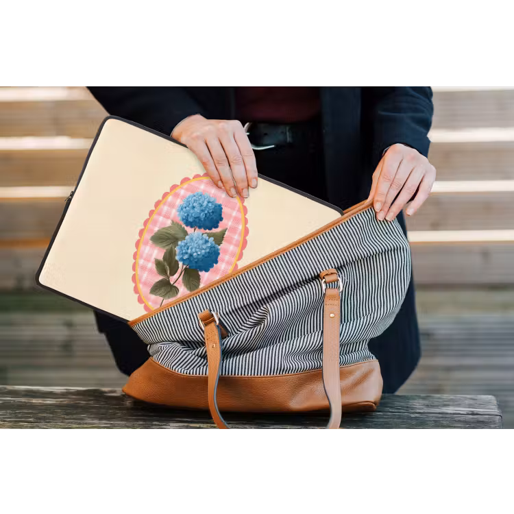 Laptophoes - Bloemen - Blauw - Lijst - Bladeren — 4