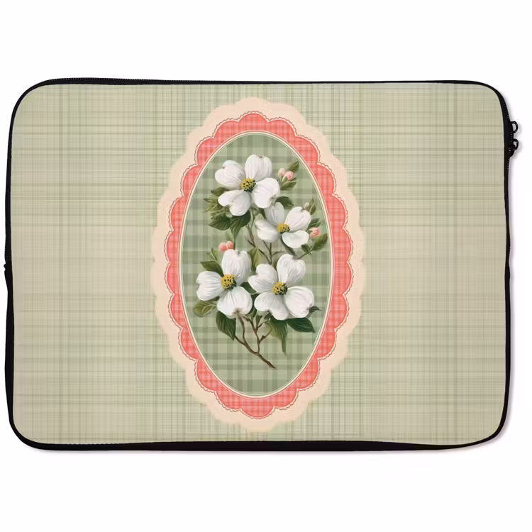 Laptophoes - Bloemen - Illustratie - Geruit - Groen — 1
