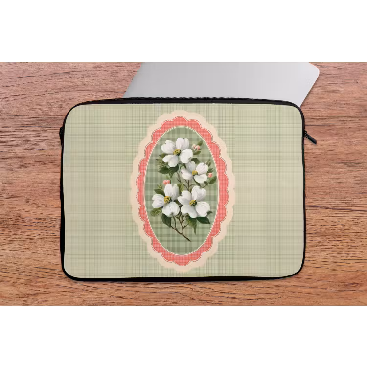 Laptophoes - Bloemen - Illustratie - Geruit - Groen — 2